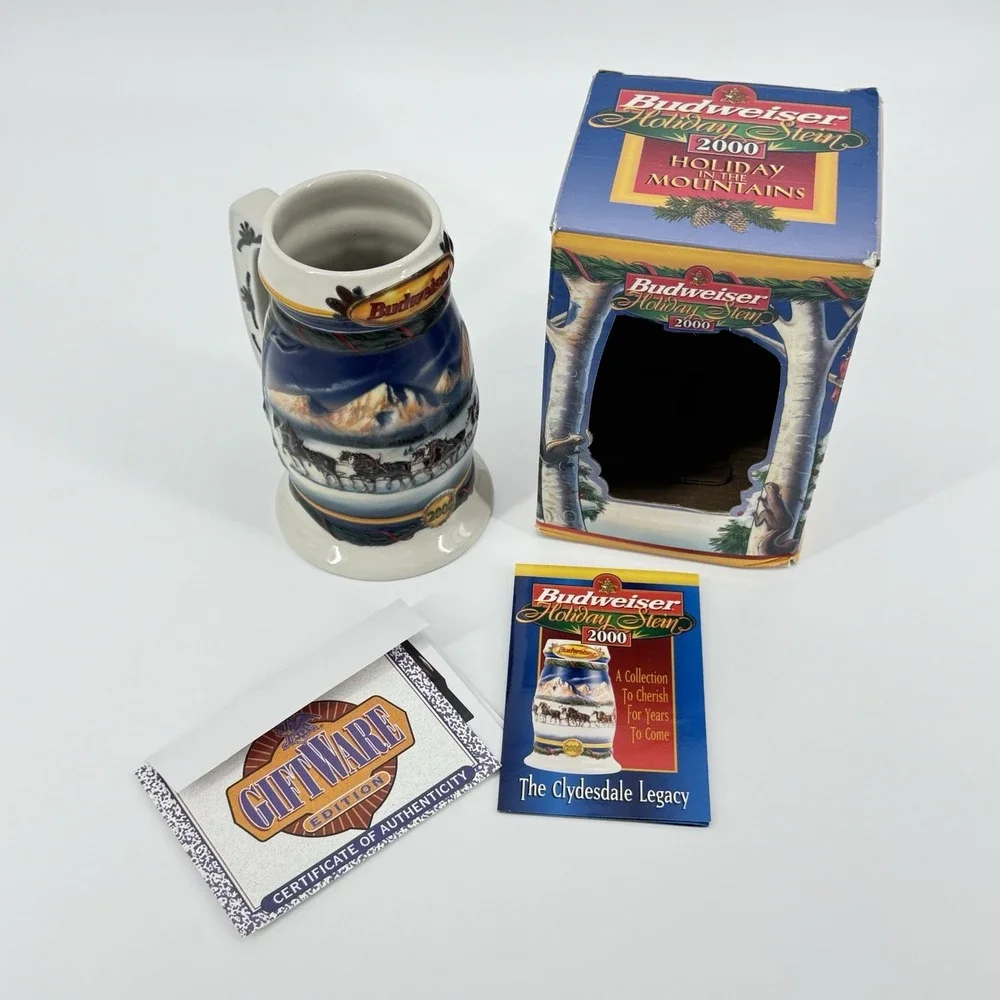Budweiser Beer Stein Mug 2000 Holiday CS416 Holiday in the Mountains Clydesdales